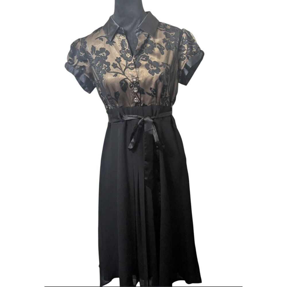 Vintage Robbie Bee Gold Floral Brocade Maxi Dress Whimsigoth Goth Romance